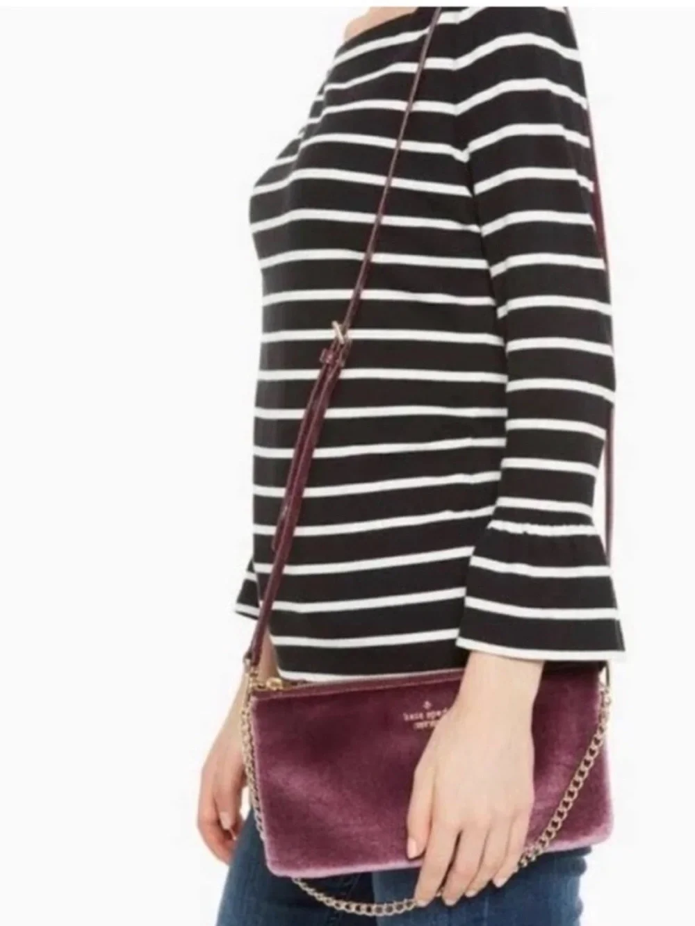 Kate Spade Tillie Velvet Plum Chain Crossbody Shoulder Bag Two way